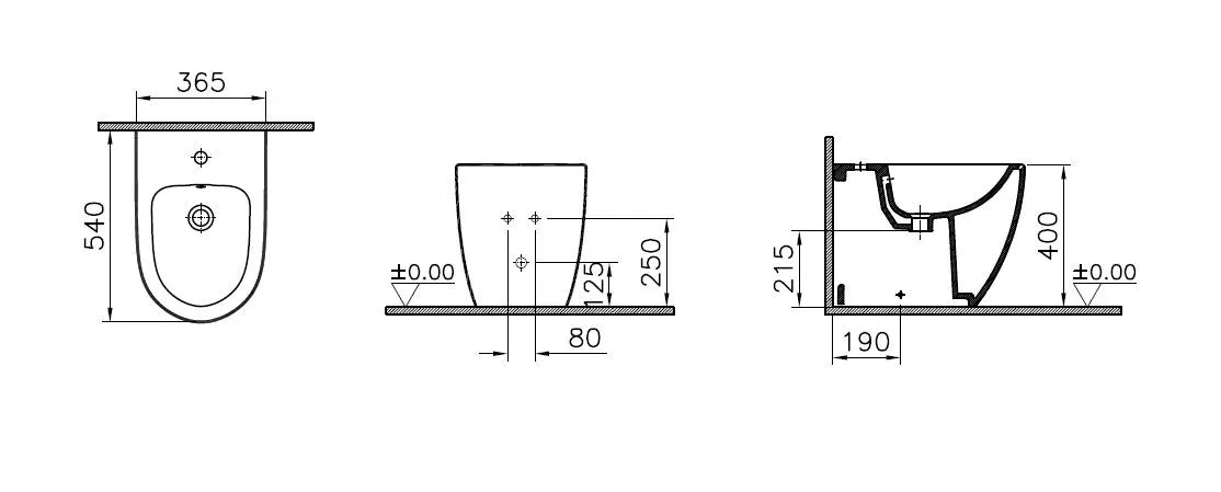 VitrA Sento Stand-Bidet 37 x 54 cm Weiß Hochglanz VitrA Sento Stand-Bidet 37 x 54 cm Weiß Hochglanz
