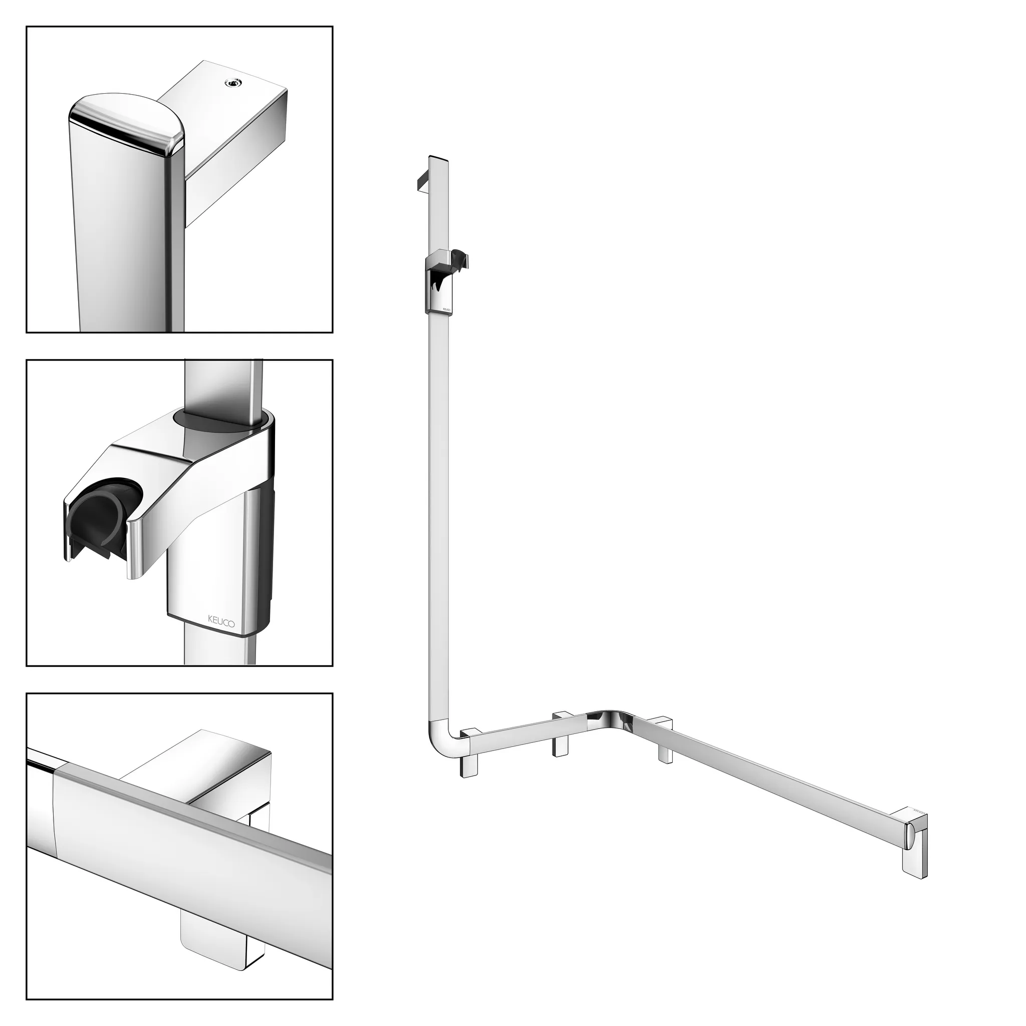 KEUCO Duschhandlauf mit Brausestange „Axess“ 800 × 600 × 1300 mm Ausführung links, in Silber (eloxiert)