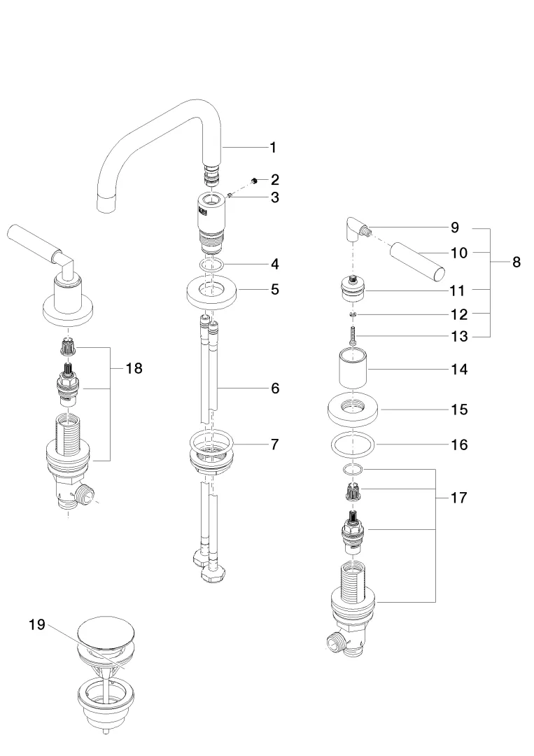 Waschtisch-Dreilochbatterie mit Ablaufgarnitur TARA Chrom 20705882