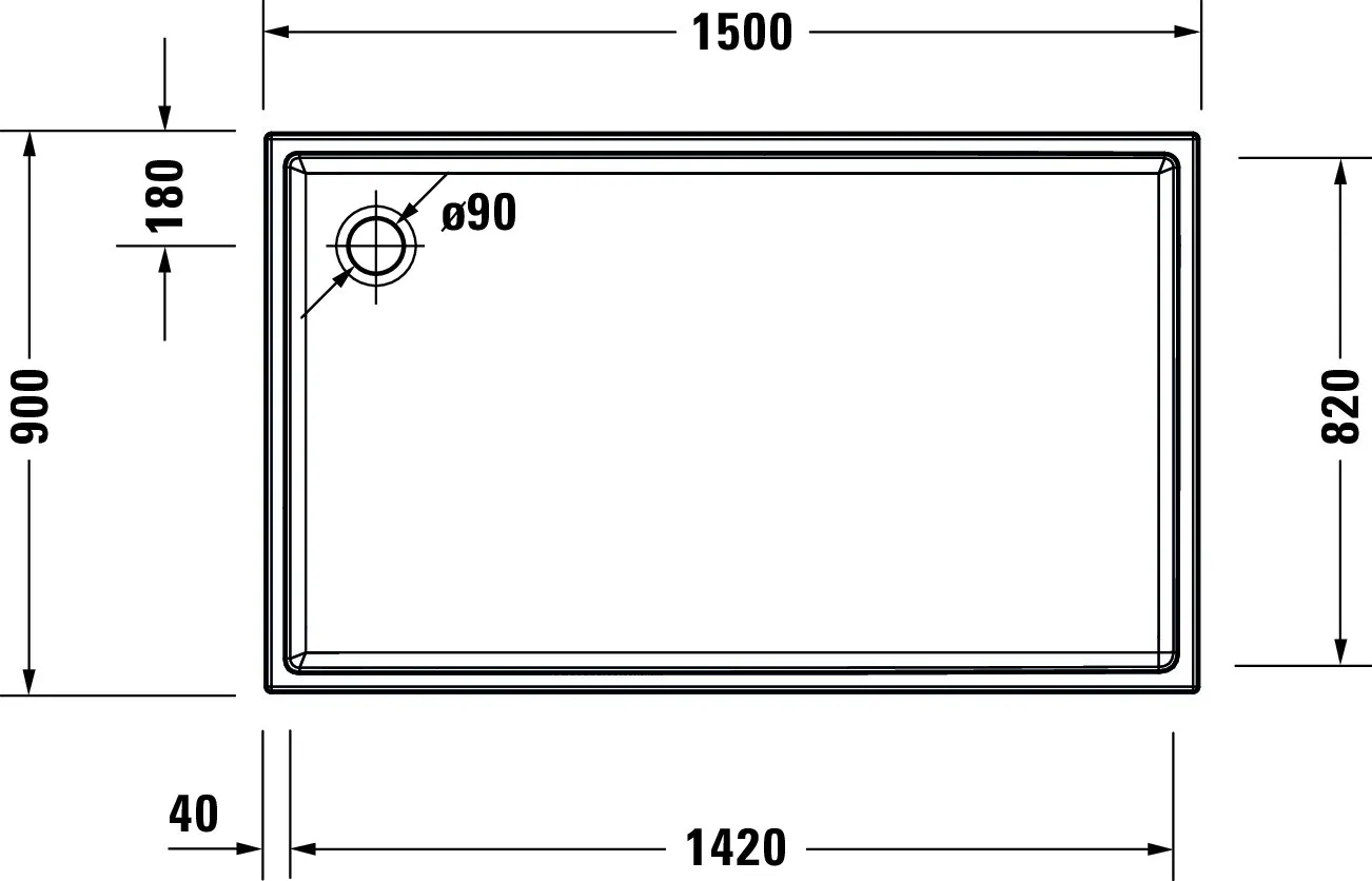 Duravit rechteck Duschwanne „Starck Slimline“ 150 × 90 cm 