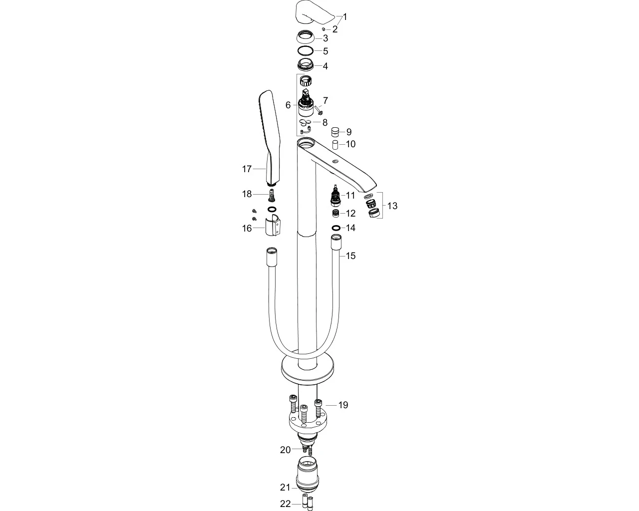 Wannenmischer Metris Fertigset zur Bodenmontage chrom