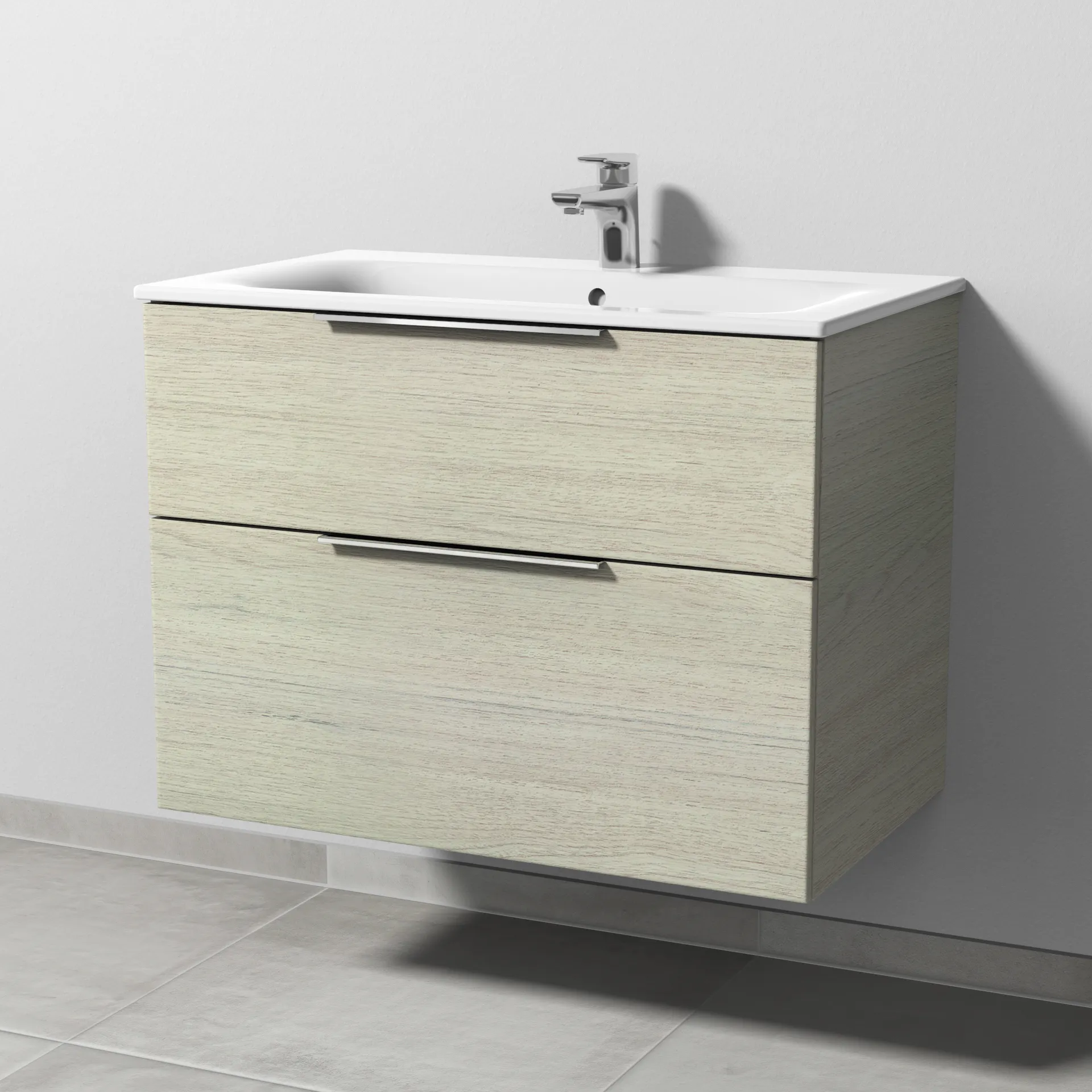 Sanipa Waschtischunterschrank „3way“ passend zu Keramik-Waschtische Renova Plan Slim von Geberit 785 × 582 × 472 mm in White Oak