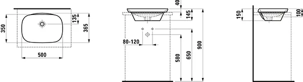 Einbauwaschtisch von oben INO 365x500x150 ohne Hahnloch mit Überlauf weiß Einbauwaschtisch von oben INO 365x500x150 ohne Hahnloch mit Überlauf weiß
