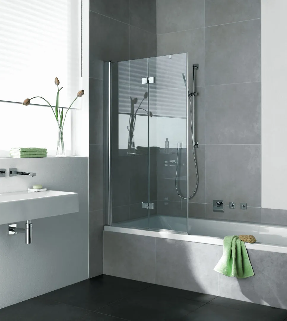 Kermi Badewannenaufsatz Faltwand 2-flügelig links „DIGA“ Glas Klar, Profile Silber Hochglanz, BV: 985 - 1005 mm H: 1500 mm Kermi Badewannenaufsatz Faltwand 2-flügelig links „DIGA“ Glas Klar, Profile Silber Hochglanz, BV: 985 - 1005 mm H: 1500 mm