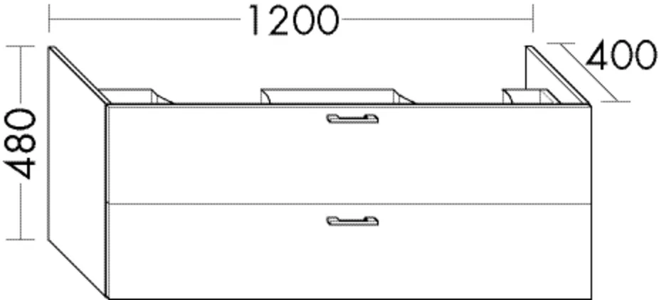 Waschtischunterschrank Sys30 von burgbad – 1.200 mm breit, 480 mm hoch, 400 mm tief, 1 Schublade oben, 2 Siphonausschnitte, PG4