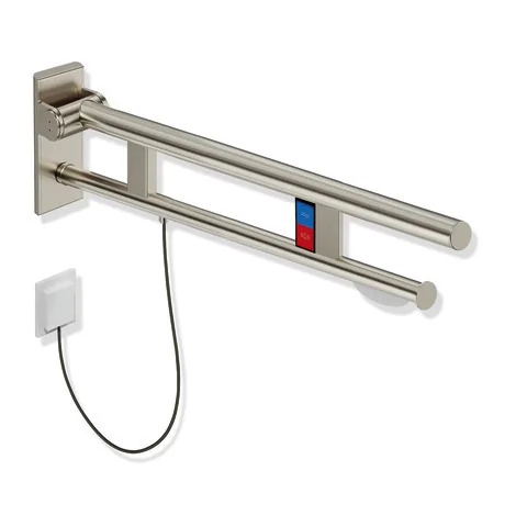 HEWI Stützklappgriff Duo, System 900, Edelstahl PVD, Ausladung 850 mm, links, E-Ausführung
