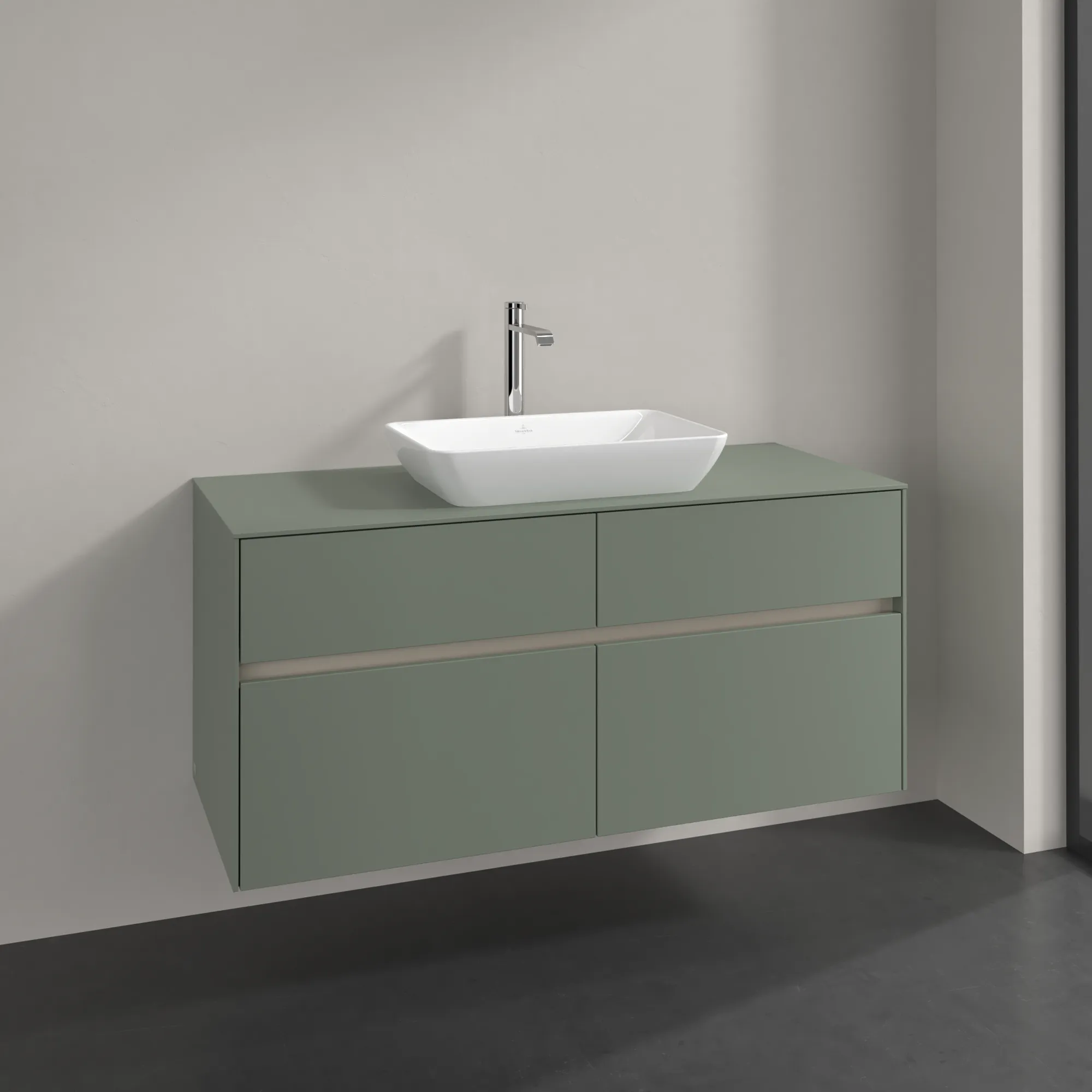 Villeroy & Boch Waschtischunterschrank „Collaro“ 1200 × 548 × 500 mm Soft Green, ohne Beleuchtung, für Becken mittig Villeroy & Boch Waschtischunterschrank „Collaro“ 1200 × 548 × 500 mm Soft Green, ohne Beleuchtung, für Becken mittig