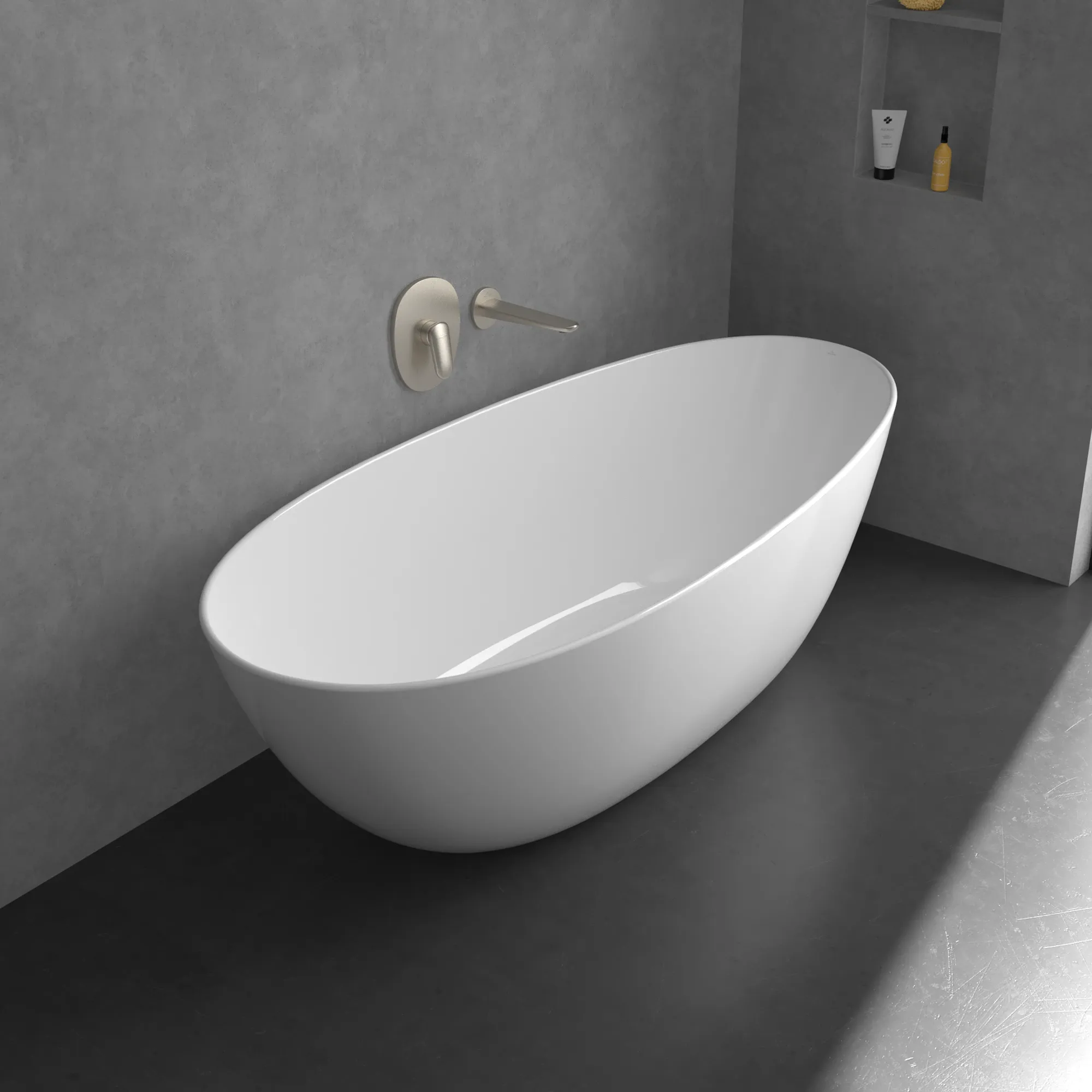 Villeroy & Boch Badewannenauslauf Antao, Brushed Nickel Matt, 84 x 85 x 223 mm, Wandmontage, SmartPressure Technologie