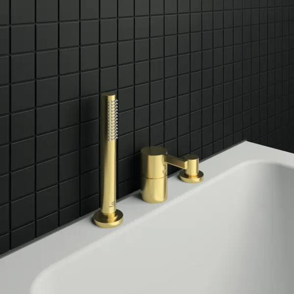 3-Loch Wannenrandarmatur Joy, ohne Auslauf, mit Stab-Handbrause und Umsteller, Brushed Gold