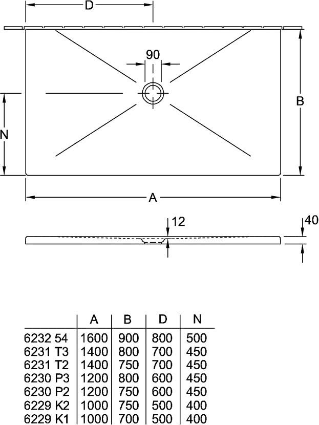 Villeroy & Boch rechteck Duschwanne „Subway Infinity“ lange Seite geschnitten an der Wand, universal einbaubar 100 × 70 cm