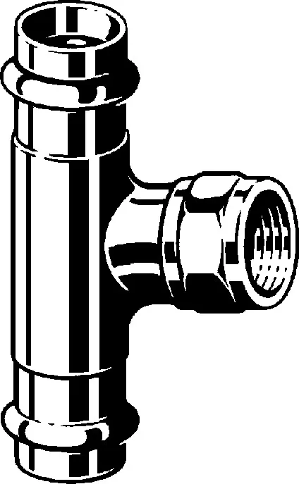 „Sanpress“ T-Stück mit 2 Muffen und Innengewinde 54 mm × 1/2″ × 54 mm „Sanpress“ T-Stück mit 2 Muffen und Innengewinde 54 mm × 1/2″ × 54 mm
