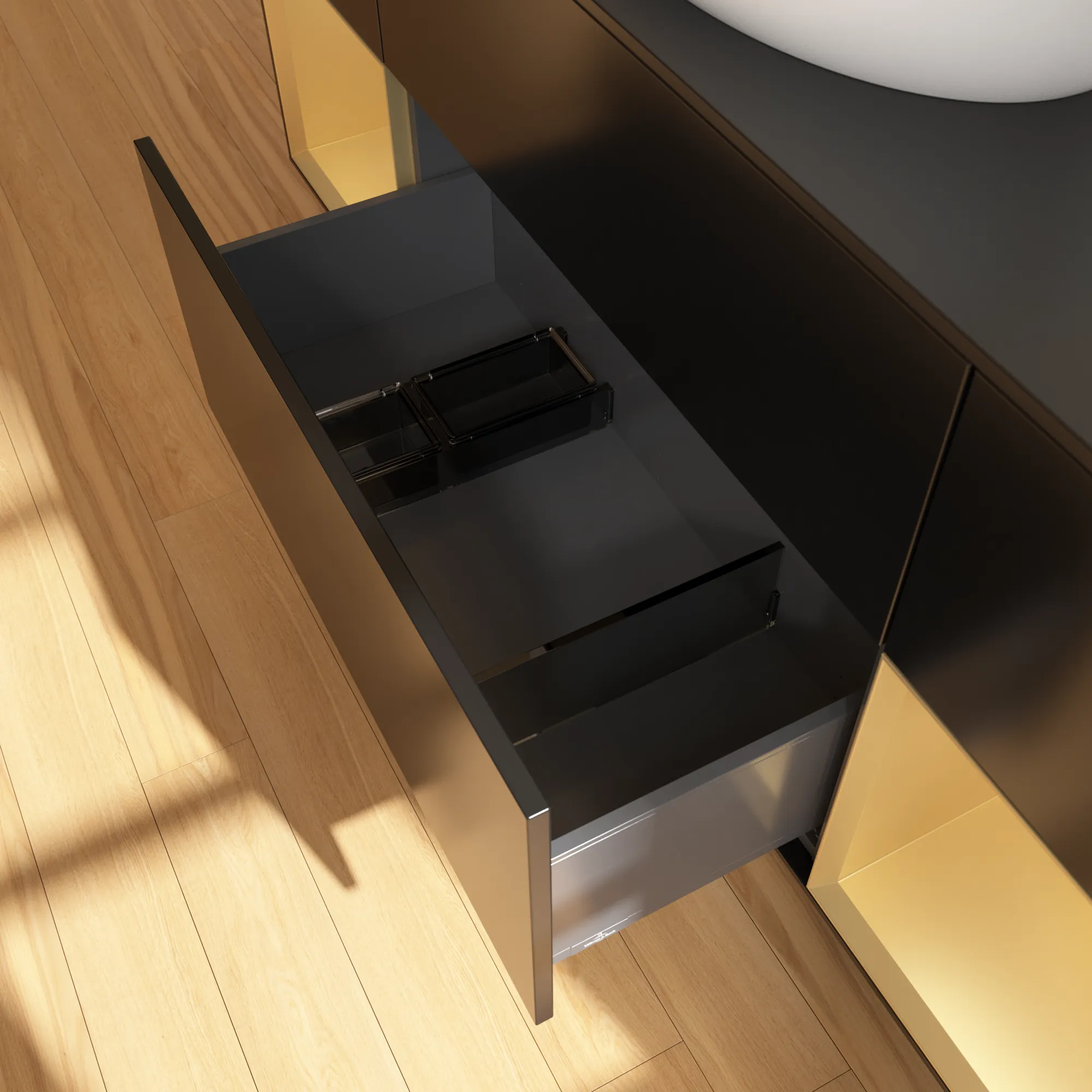 Villeroy & Boch Waschtischunterschrank „Finion“ für Schrankwaschtisch 1600 × 603 × 501 mm Black Matt Lacquer, für Becken mittig, ohne Hahnlochbohrung