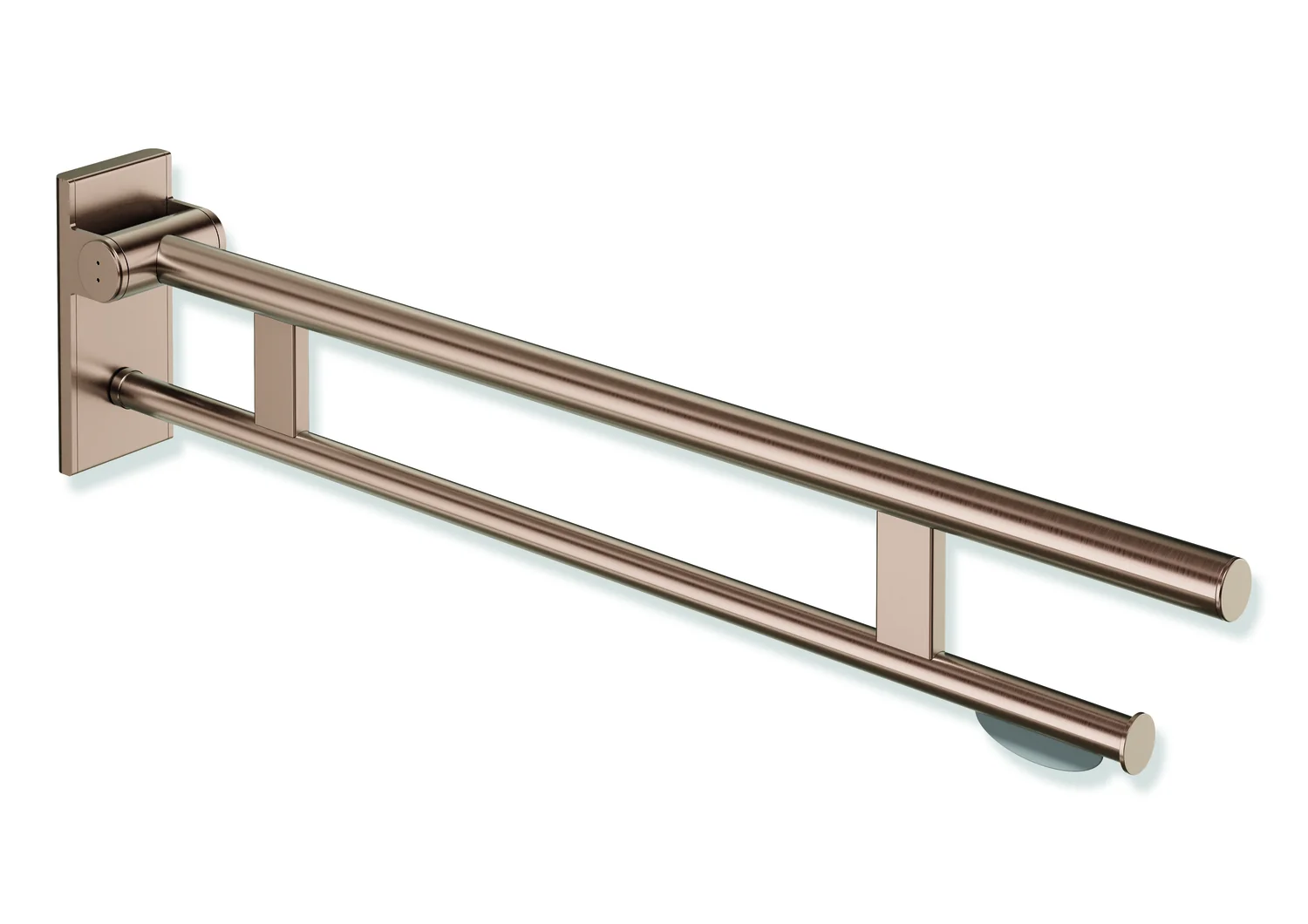 HEWI Stützklappgriff Duo System 900, Design A, Edelstahl PVD kupfergebürstet, Ausladung 900 mm, mit WC-Papierhalter