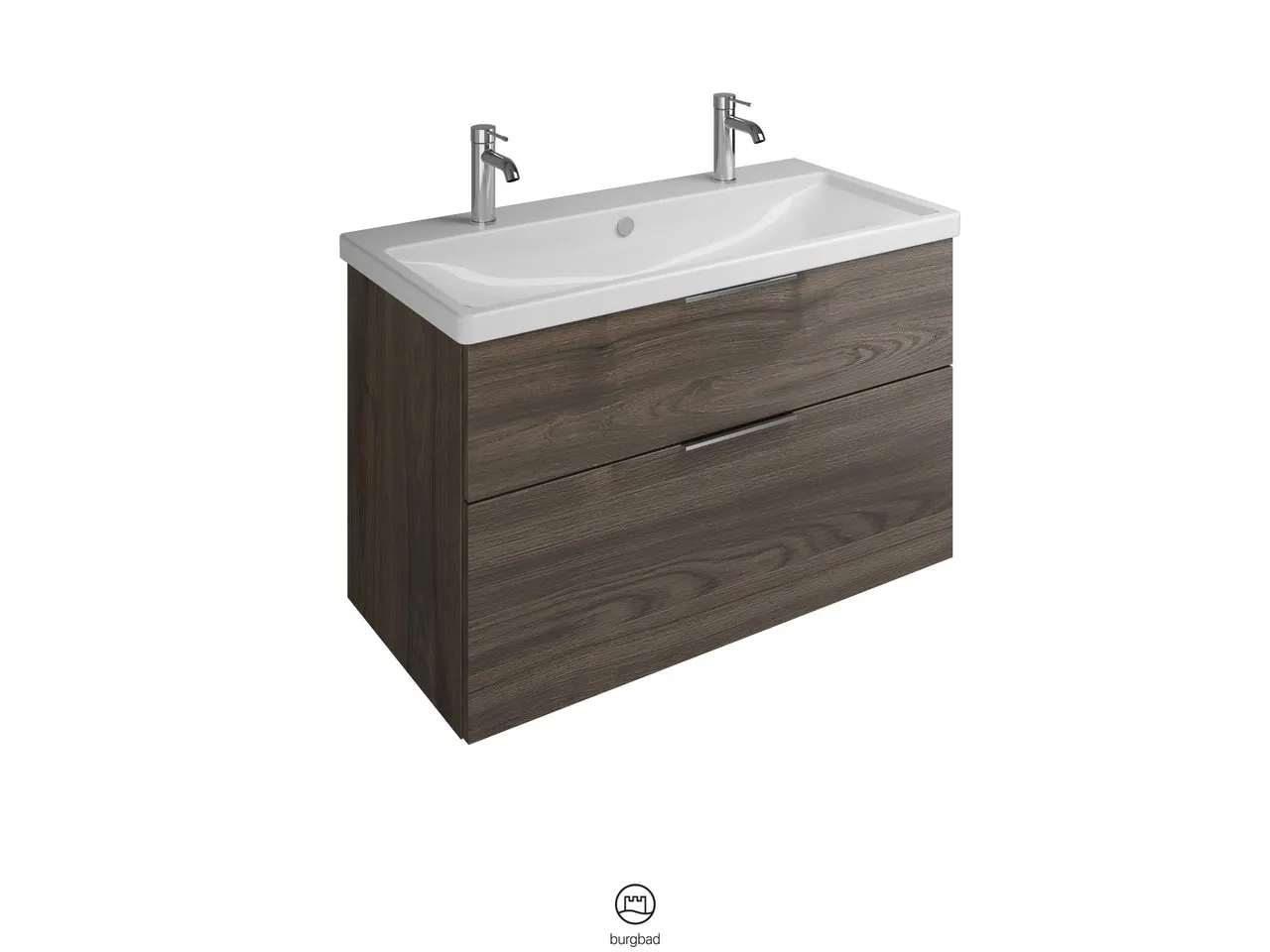 burgbad Badmöbelset Keramik-Waschtisch inkl. Waschtischunterschrank „Eqio“ 103 × 64,5 × 49 cm Griff, Schwarz Matt (230 mm), in Eiche Dekor Silber burgbad Badmöbelset Keramik-Waschtisch inkl. Waschtischunterschrank „Eqio“ 103 × 64,5 × 49 cm Griff, Schwarz Matt (230 mm), in Eiche Dekor Silber