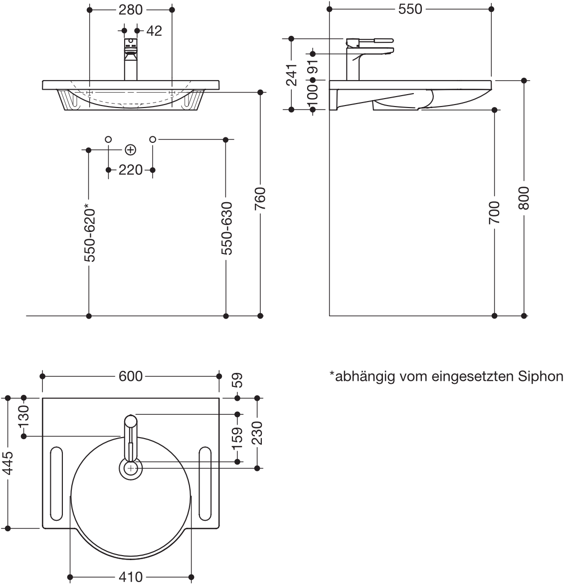 Set-Waschtisch und Armatur 60 × 55 × 10 cm in Signalweiß