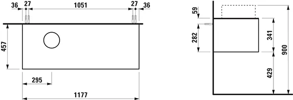Laufen Waschtischunterbau „SONAR“ 1177 × 341 × 457 mm Gold, ohne Hahnlochbohrung, links
