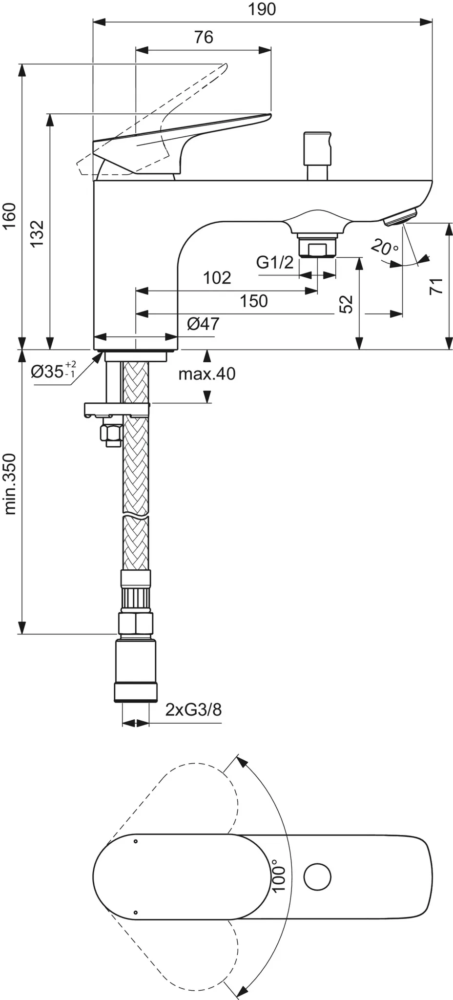 Einhand-Wannenarmatur „Ceralife O“ Ausladung 150 mm in Chrom Einhand-Wannenarmatur „Ceralife O“ Ausladung 150 mm in Chrom