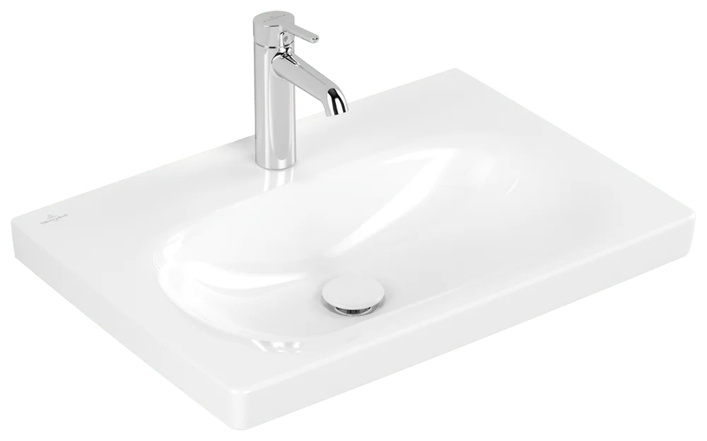 Villeroy & Boch Skyla Wandwaschbecken 650x460x160 mm, weiß Alpin CeramicPlus, Rechteck, glänzend, 3-Loch-Armatur, 19 kg