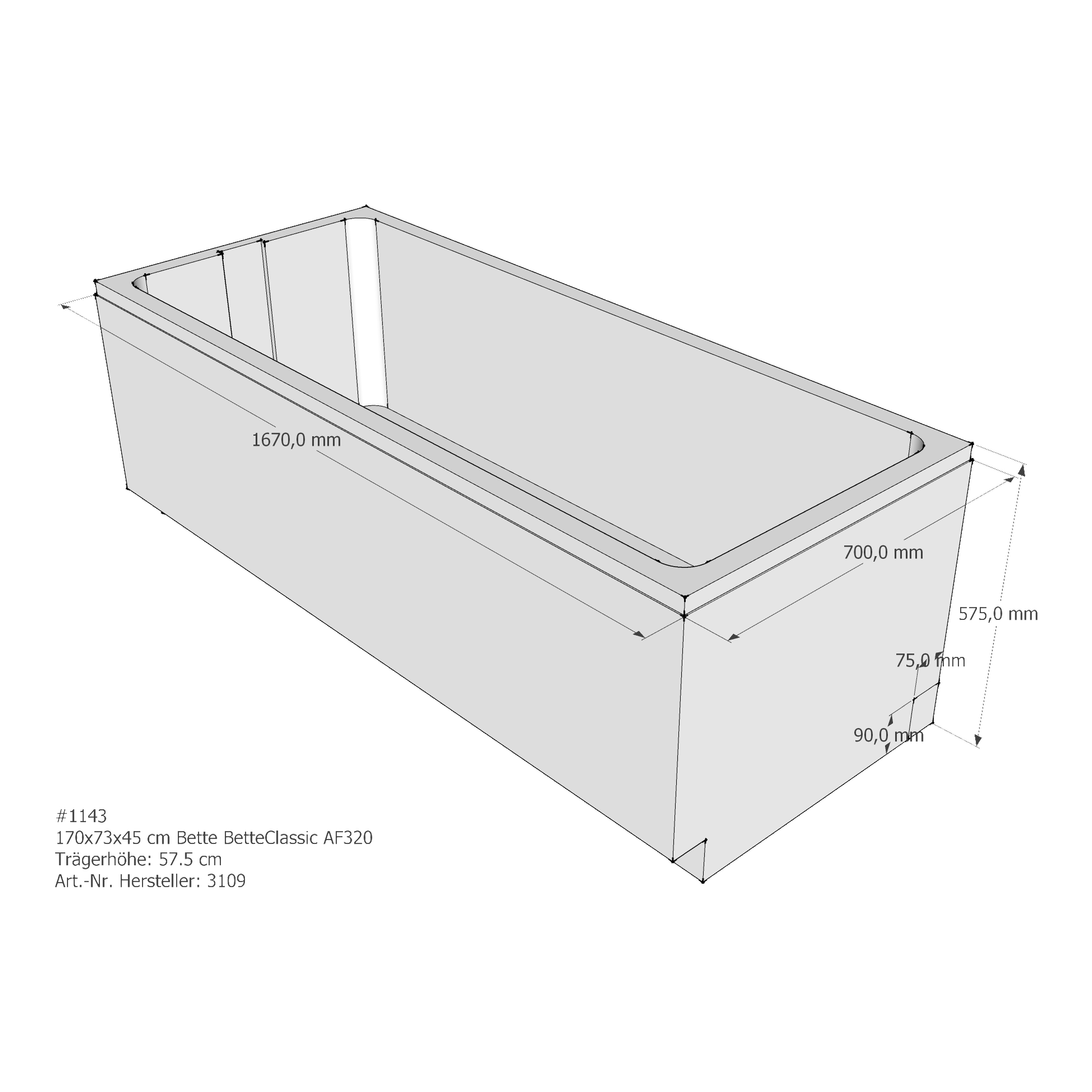 Badewannenträger für Bette Classic 170 × 73 × 45 cm Badewannenträger für Bette Classic 170 × 73 × 45 cm