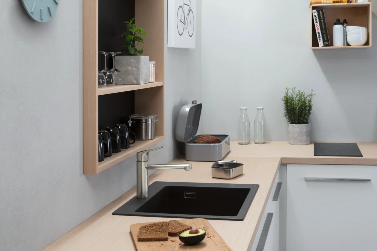 Hansgrohe Einbauspüle S51 Steingrau, 540 x 490 mm, Beckentiefe 190 mm, Aufbau, SilicaTec Material Hansgrohe Einbauspüle S51 Steingrau, 540 x 490 mm, Beckentiefe 190 mm, Aufbau, SilicaTec Material