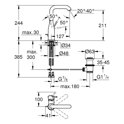 Grohe Essence Einhand-Waschtischbatterie, L-Size, Einlochmontage, chrom Grohe Essence Einhand-Waschtischbatterie, L-Size, Einlochmontage, chrom