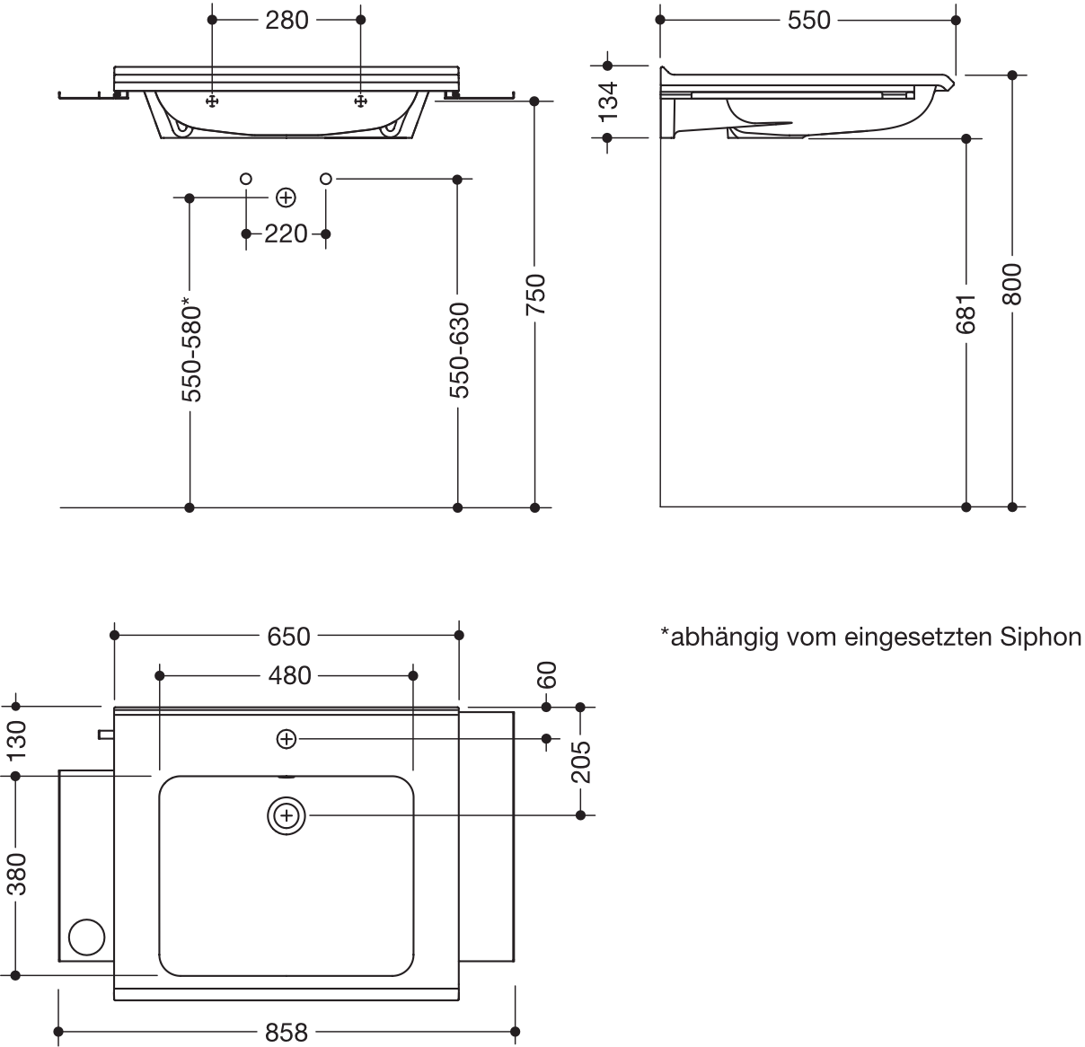 Wandwaschtisch 75,4 × 55 × 14 cm in Schwarz tiefmatt