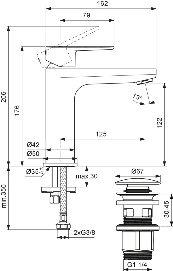 Ideal Standard Waschtischarmatur Cerafine O H120, Rose, Ausladung 125 mm, Push-Open, Metall-Push-Open Ventil, Flexible Anschlussschläuche G3/8, Griff aus Metall mit Rot-Blau-Markierung, Schnellmontagesystem Easy-Fix, Kartusche Ø 28 mm, FirmaFlow® Kartusc Ideal Standard Waschtischarmatur Cerafine O H120, Rose, Ausladung 125 mm, Push-Open, Metall-Push-Open Ventil, Flexible Anschlussschläuche G3/8, Griff aus Metall mit Rot-Blau-Markierung, Schnellmontagesystem Easy-Fix, Kartusche Ø 28 mm, FirmaFlow® Kartusc