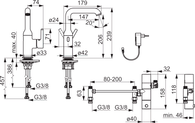 EHM Waschtischbatterie VANTIS Style 5465 230/9 V, Bluetooth Ausladung 147 mm Chrom