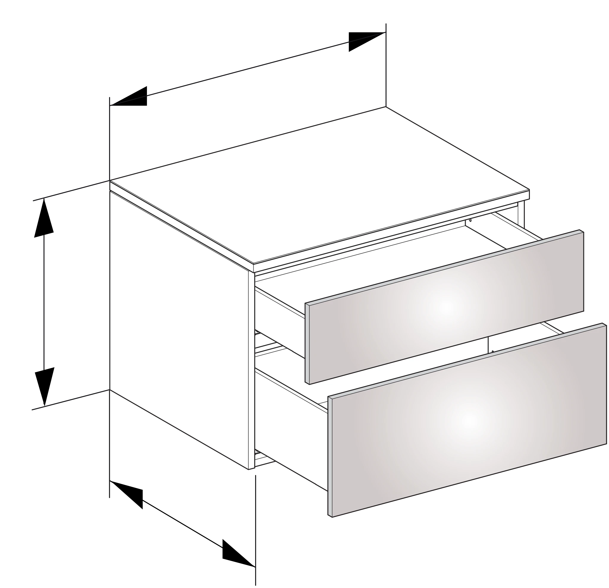 Edition 400 Sideboard wandhängend, 2 Auszüge 700 x 472 x 535 mm weiß/Glas cashmere satiniert