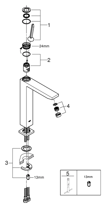 Einhand-Waschtischbatterie Eurocube Joy 23661, XL-Size, Einlochmontage, für freistehende Waschschüsseln, glatter Körper, chrom