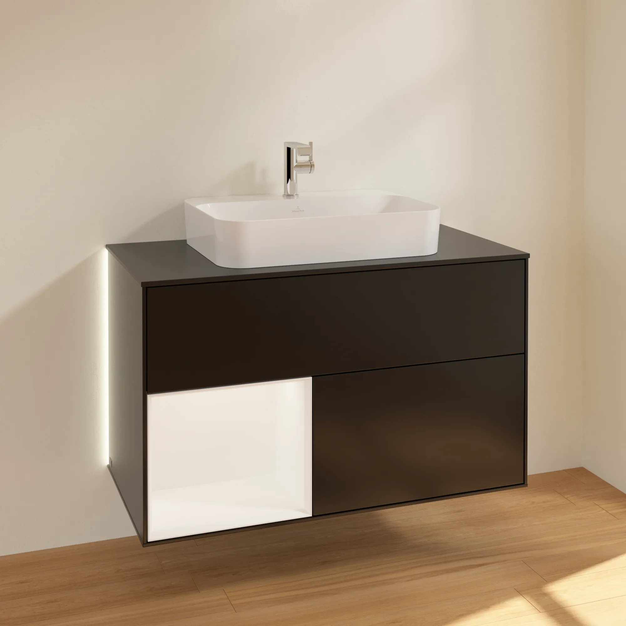 Villeroy & Boch Waschbeckenunterschrank Finion G36, 1000x603x501 mm, Black Matt Lacquer, mit Beleuchtung und Push-to-open Funktion