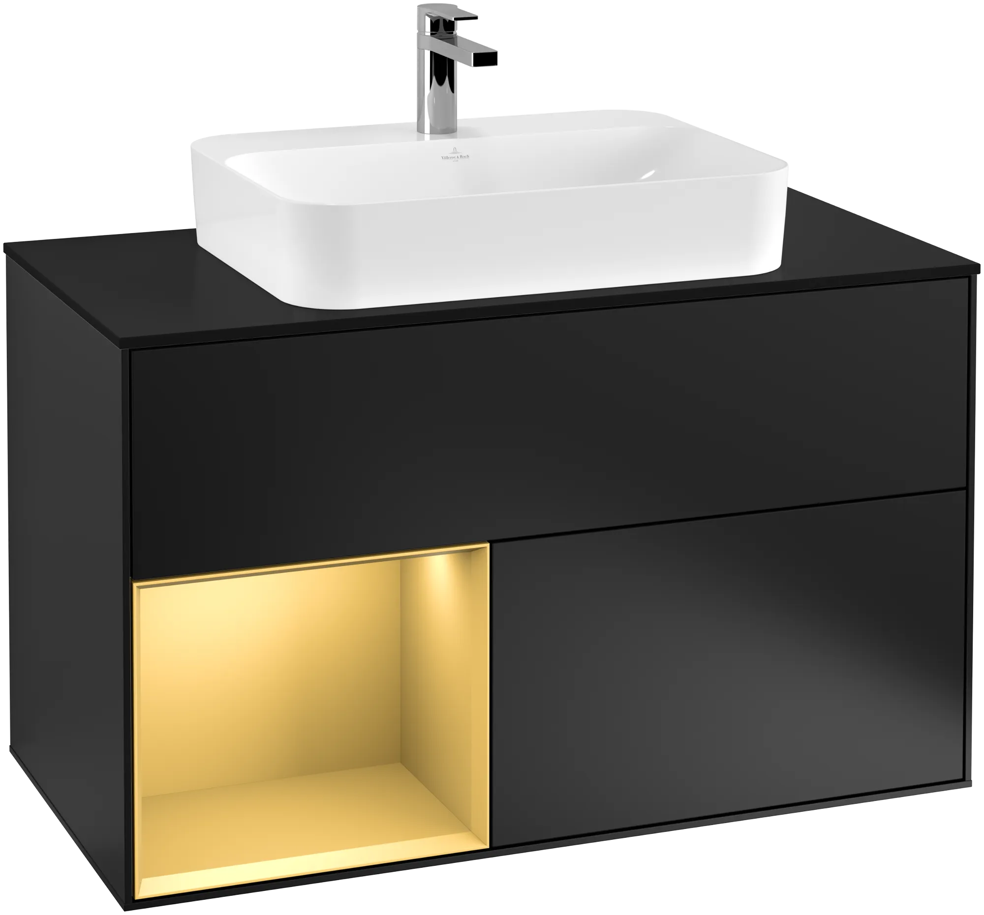 Villeroy & Boch Waschbeckenunterschrank Finion F36, 1000x603x501 mm, Black Matt Lacquer mit Gold Akzenten, mit Beleuchtung und SoftClosing Villeroy & Boch Waschbeckenunterschrank Finion F36, 1000x603x501 mm, Black Matt Lacquer mit Gold Akzenten, mit Beleuchtung und SoftClosing
