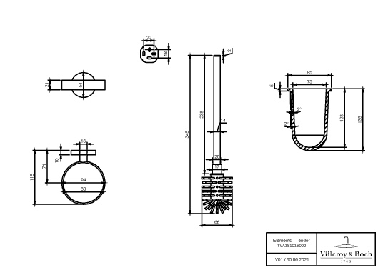 Villeroy & Boch Toilettenbürstengarnitur „Elements-Tender“ 11,8 cm in chrom, Befestigung verdeckt