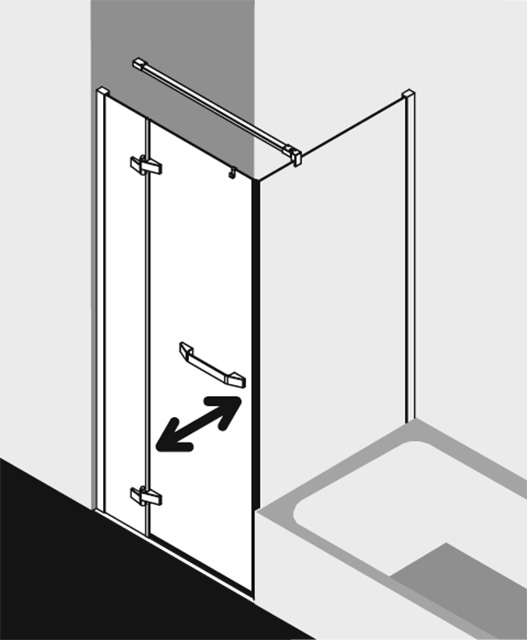 Kermi Duschtür 1-flügelig mit Festfeld mit Wandprofil links für Ecke „TUSCA“ in Glas SR Opaco, BV: 875 - 895 mm GAK: 860 - 880 mm WE: 885 - 905 mm H: 2000 mm