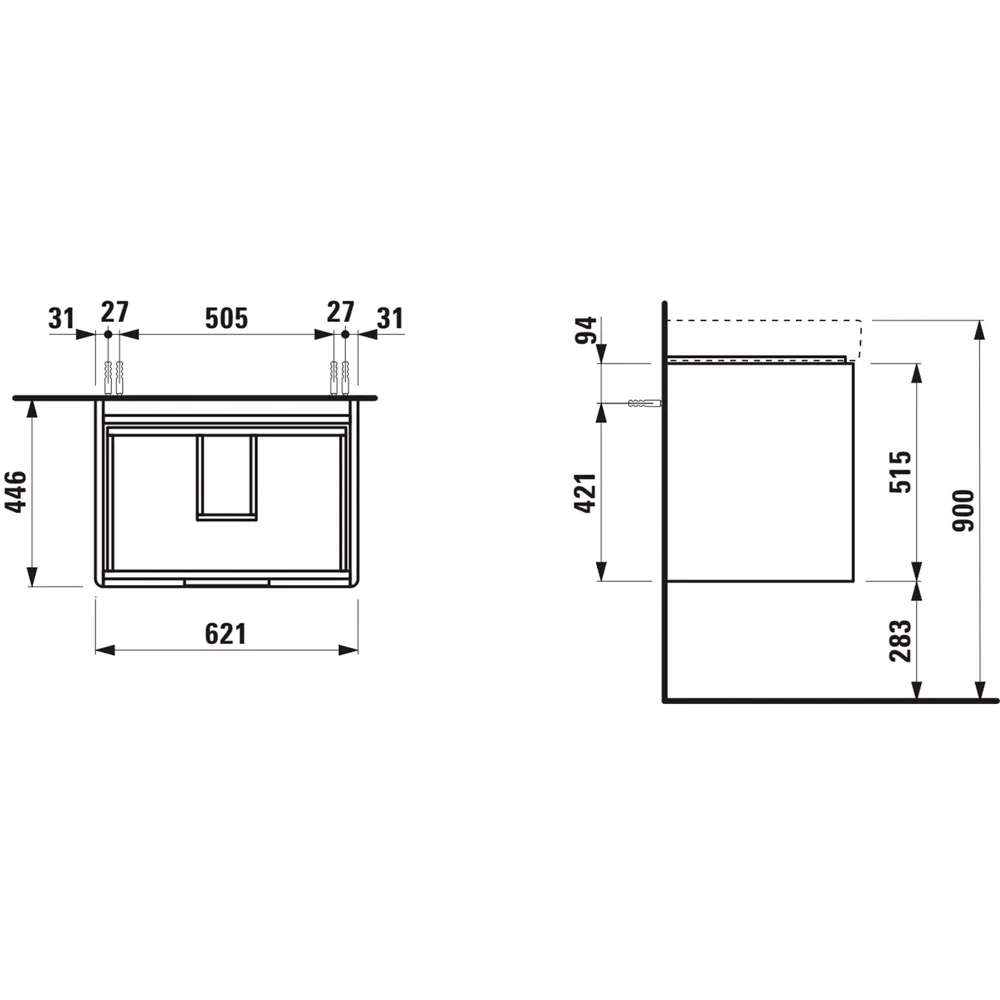 Waschtischunterbau JUNA für PRO S 446x621x515 2 Schubladen mit Griffmulde für Waschtisch H810964 weiß matt