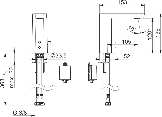 Hansa Waschtischarmatur, elektronisch „Stela“ Ausladung 105 mm in Chrom Hansa Waschtischarmatur, elektronisch „Stela“ Ausladung 105 mm in Chrom