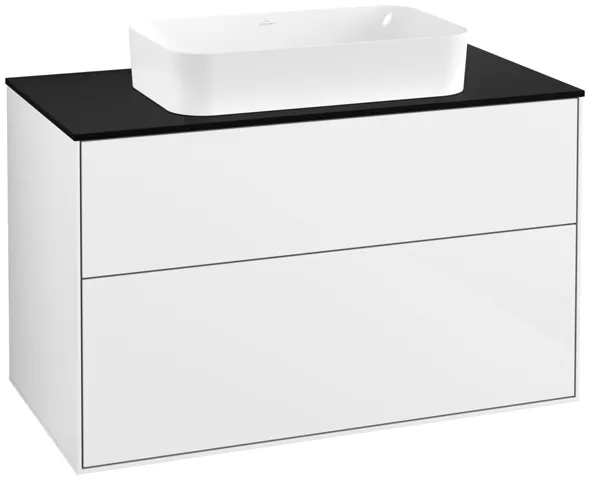 Villeroy & Boch Waschtischunterschrank „Finion“ für Schrankwaschtisch 1000 × 603 × 501 mm Glossy White Lacquer, ohne Hahnlochbohrung, für Becken mittig