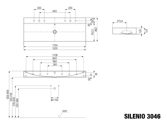 Doppelwaschtisch „Silenio“ 120 × 46 cm, ohne Hahnlochbohrung in schwarz, mit Perl-Effekt Doppelwaschtisch „Silenio“ 120 × 46 cm, ohne Hahnlochbohrung in schwarz, mit Perl-Effekt