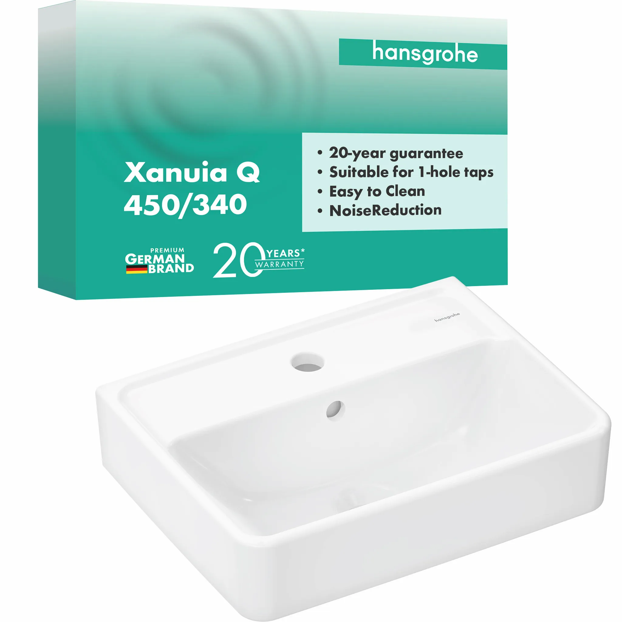 Waschbecken „Xanuia Q“, Hahnlochposition mittig in Weiß Waschbecken „Xanuia Q“, Hahnlochposition mittig in Weiß