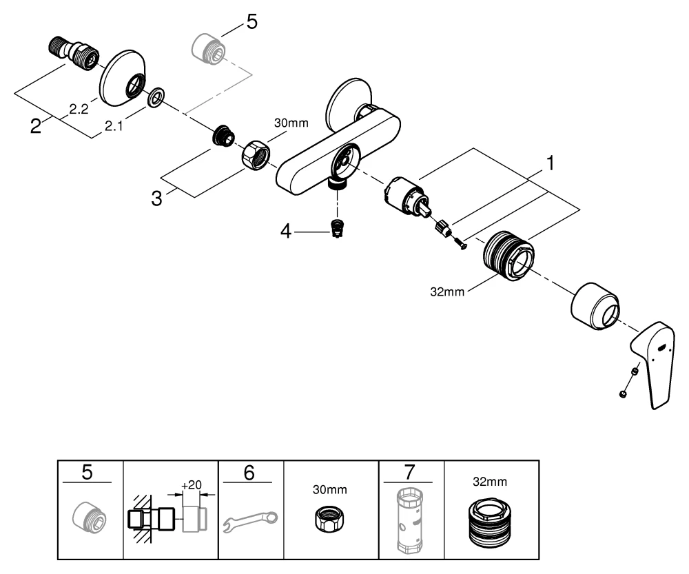 Einhand-Brausebatterie BauEdge 23635_1, Wandmontage, mit Temperaturbegrenzer, S-Anschlüsse, eigensicher, chrom