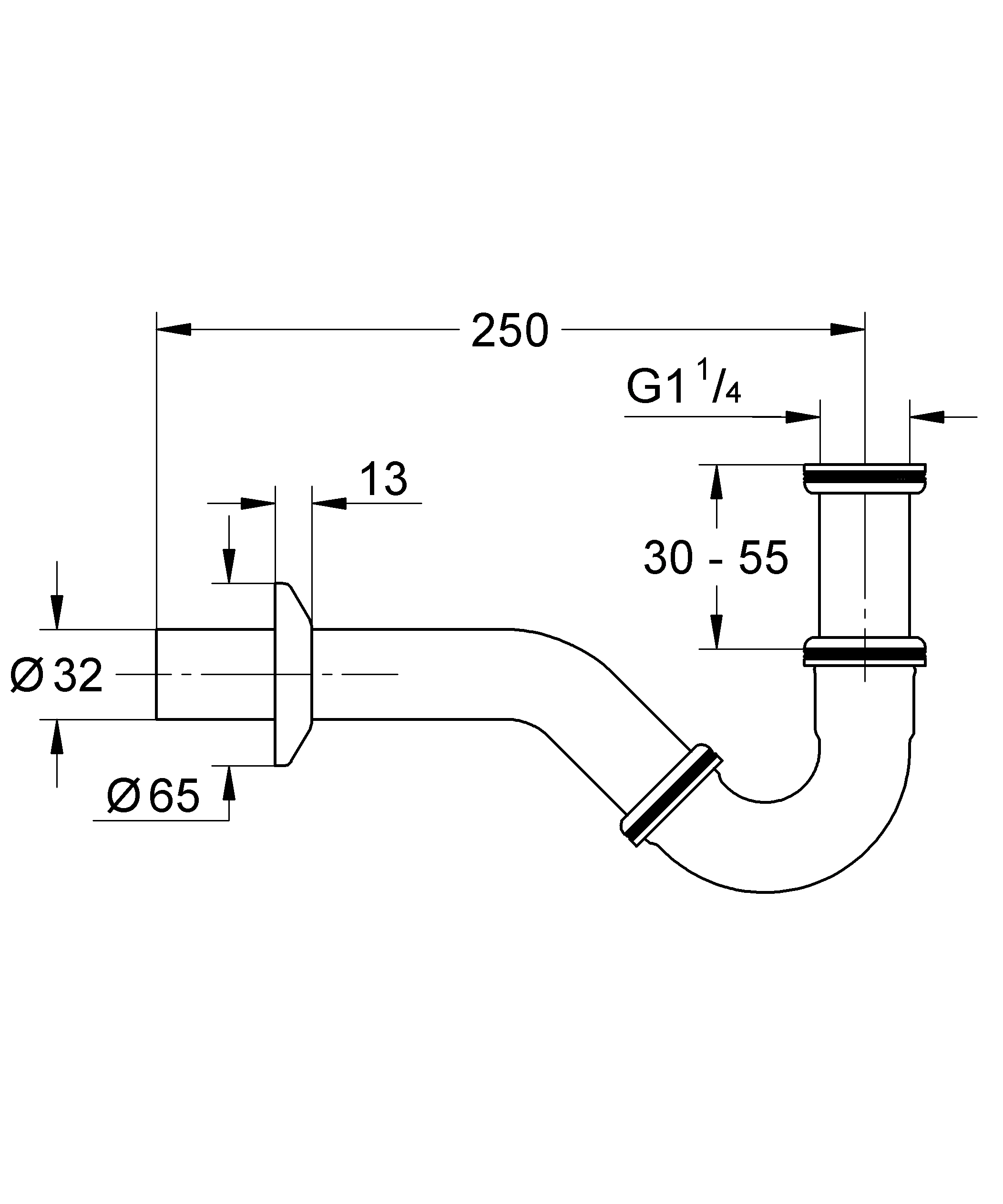 Röhren-Geruchverschluss 1 1/4'' 28946, für Bidet, chrom