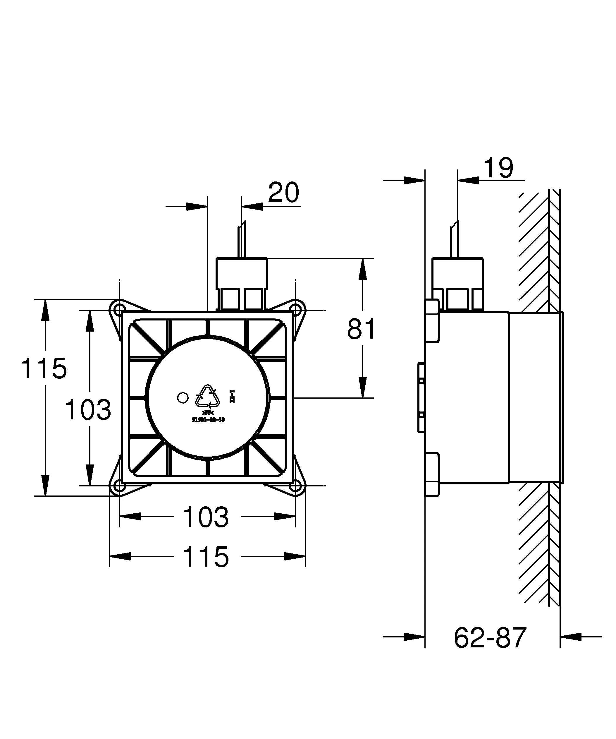 Rohbauset Musikmodule Rainshower F-Series 29413, für den Einbau der Musikmodule 36 360 000, Rohbausets, 2 Verlängerungskabel 5 m, 1 Y-Stück