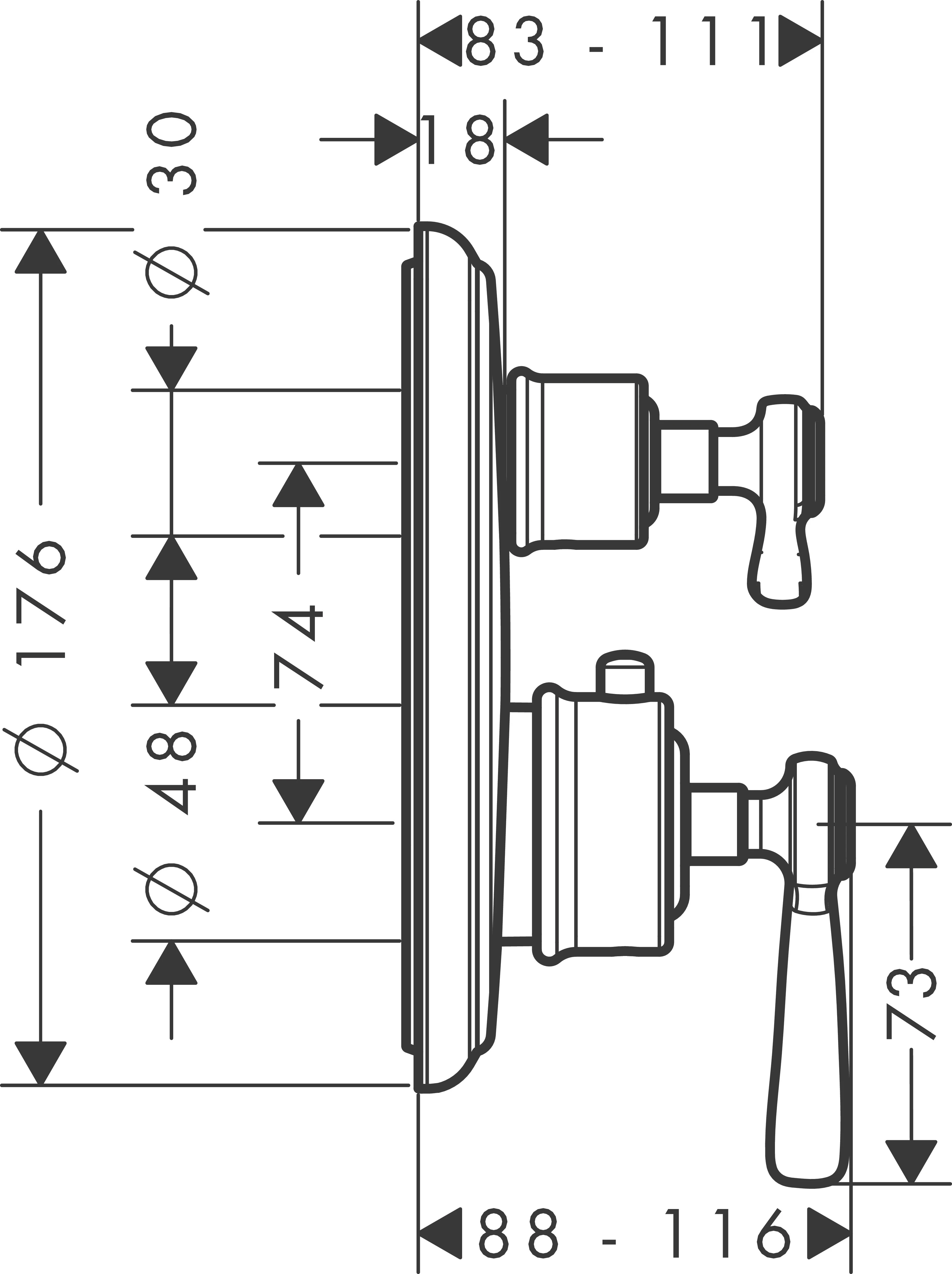 Thermostat UP Axor Montreux F-Set Hebelgriff chr.mit Absperr-u.Umstellv.