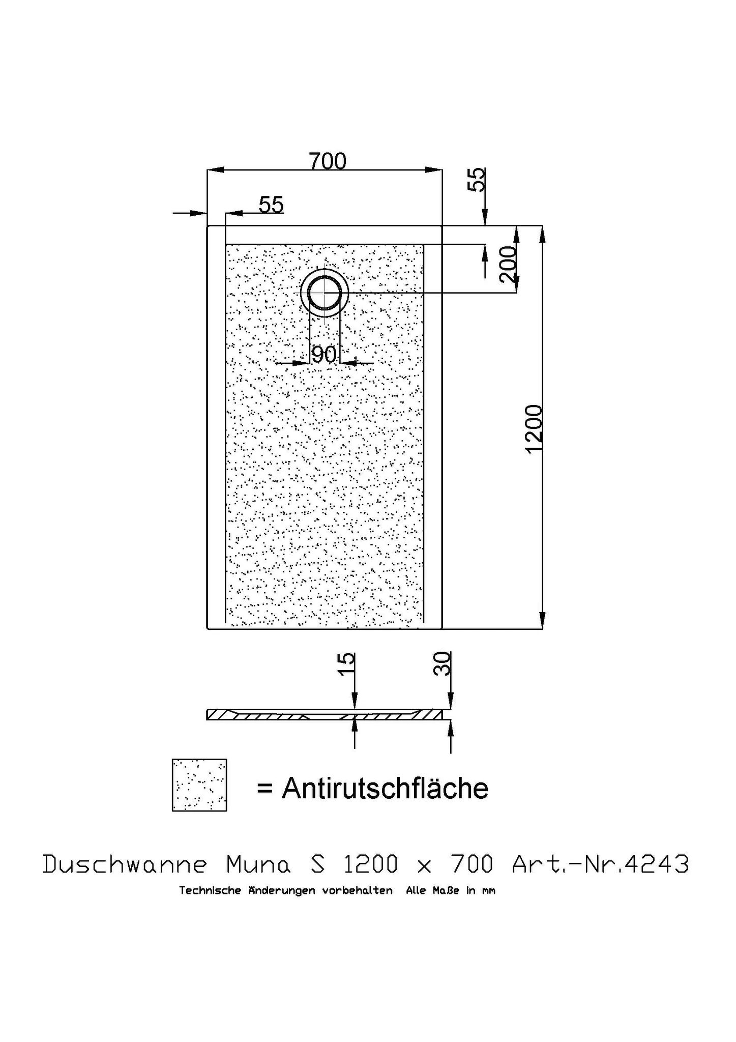 Duschwanne „Muna S“ Rechteck 120 × 70 cm in Weiß