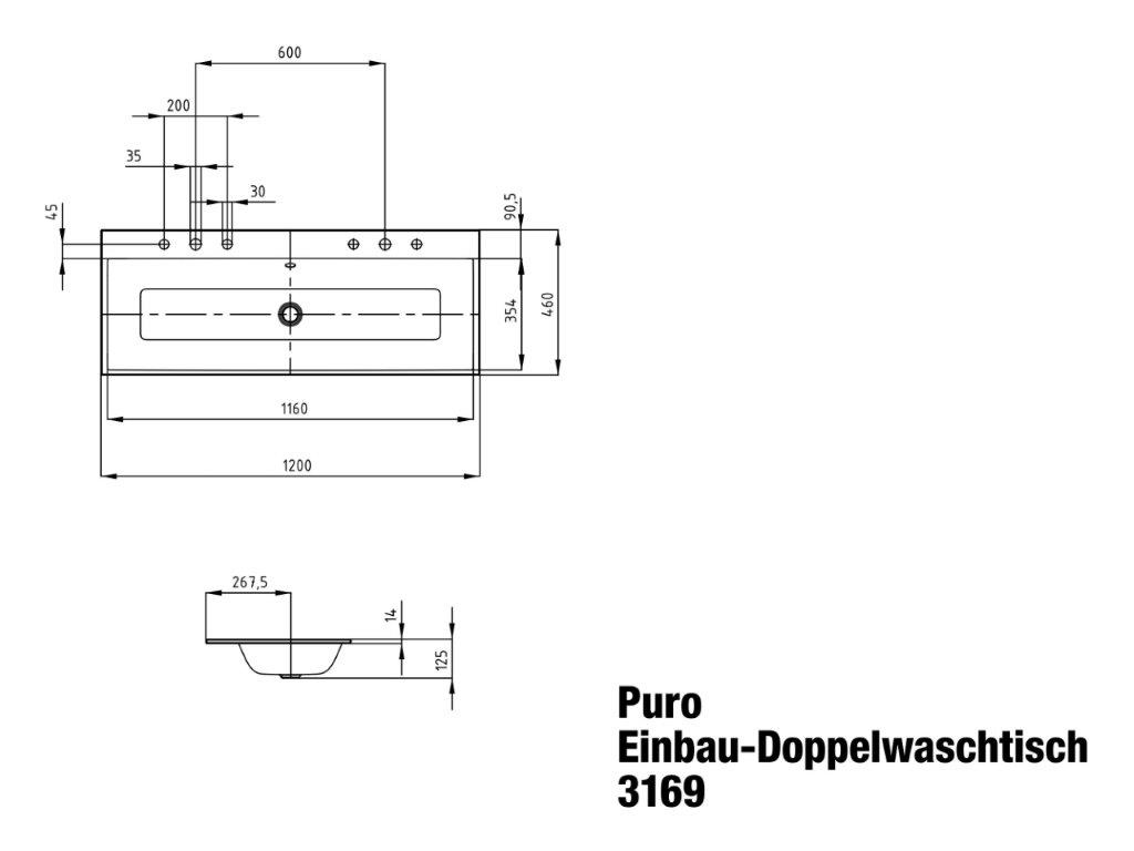 Doppelwaschtisch „Puro“ 120 × 46 cm in bahamabeige, mit Perl-Effekt