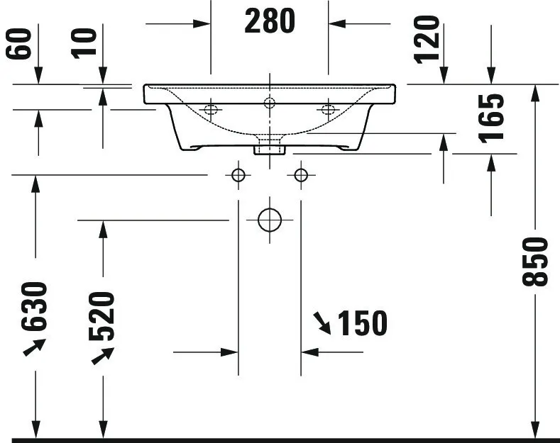 Wandwaschtisch „D-Neo“, mit Überlauf, Hahnlochposition mittig Wandwaschtisch „D-Neo“, mit Überlauf, Hahnlochposition mittig