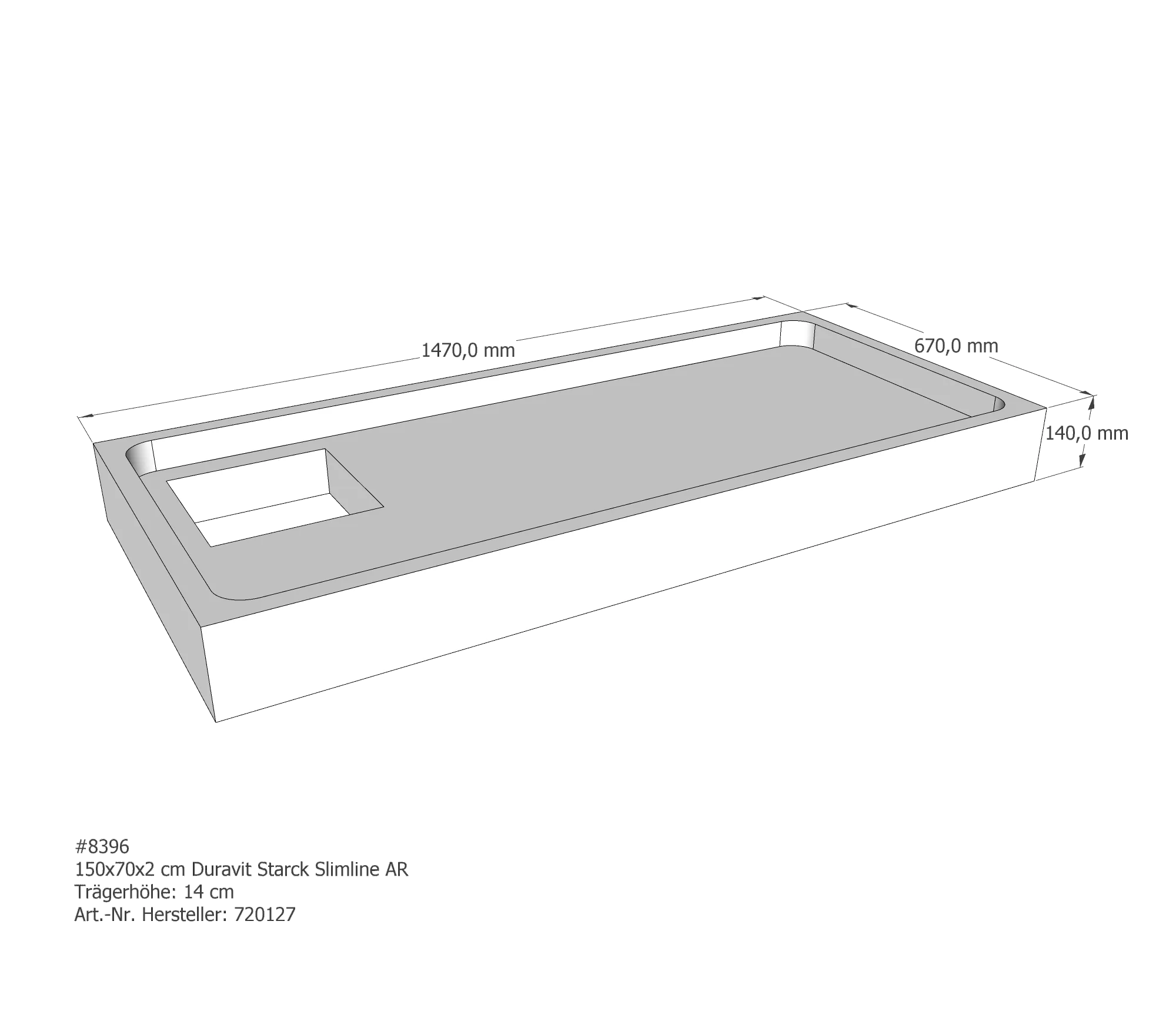 Duschwannenträger für Duravit Starck Slimline 150 × 70 × 2 cm Duschwannenträger für Duravit Starck Slimline 150 × 70 × 2 cm