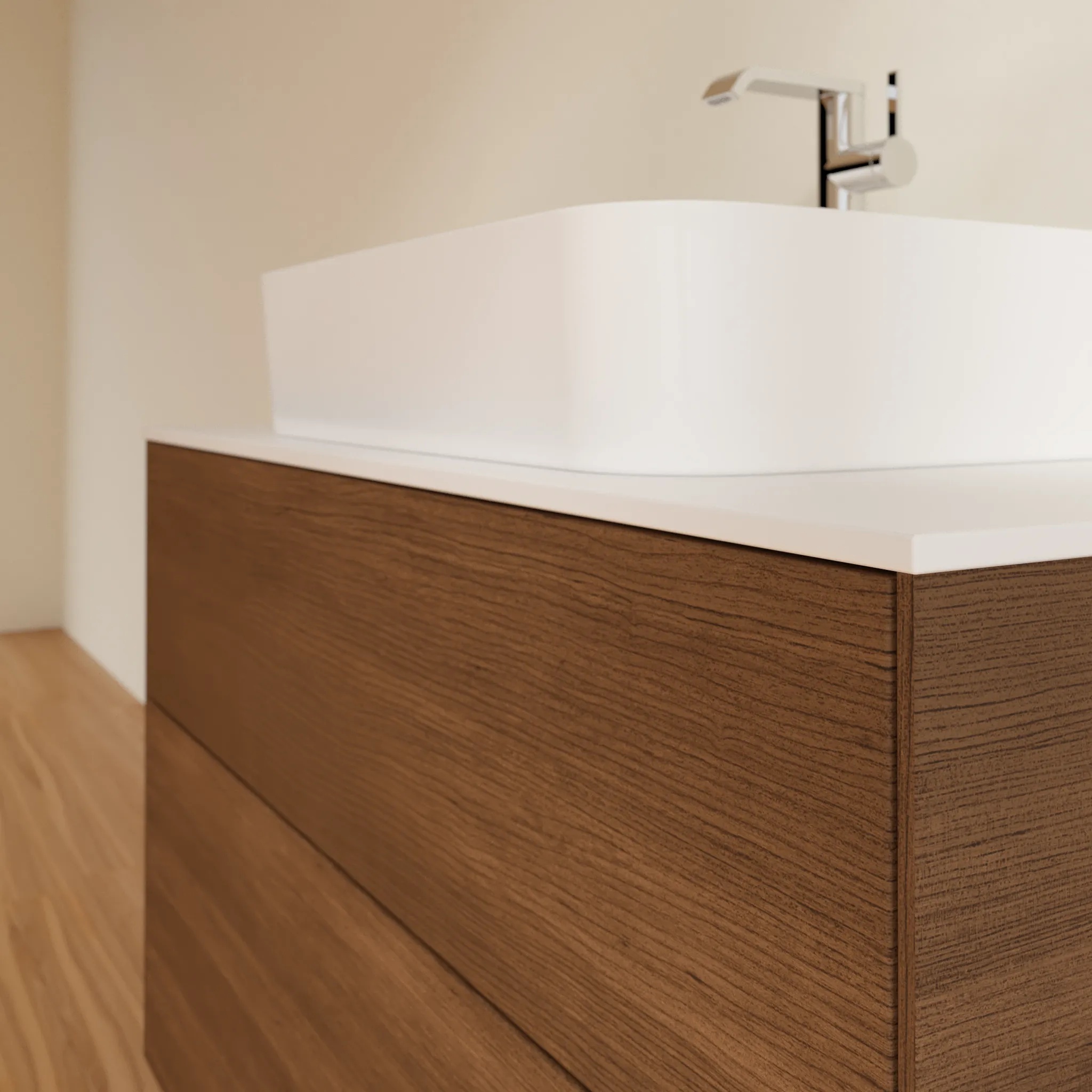 Villeroy & Boch Waschtischunterschrank „Finion“ für Schrankwaschtisch 1000 × 603 × 501 mm Walnut Veneer, für Becken mittig Villeroy & Boch Waschtischunterschrank „Finion“ für Schrankwaschtisch 1000 × 603 × 501 mm Walnut Veneer, für Becken mittig