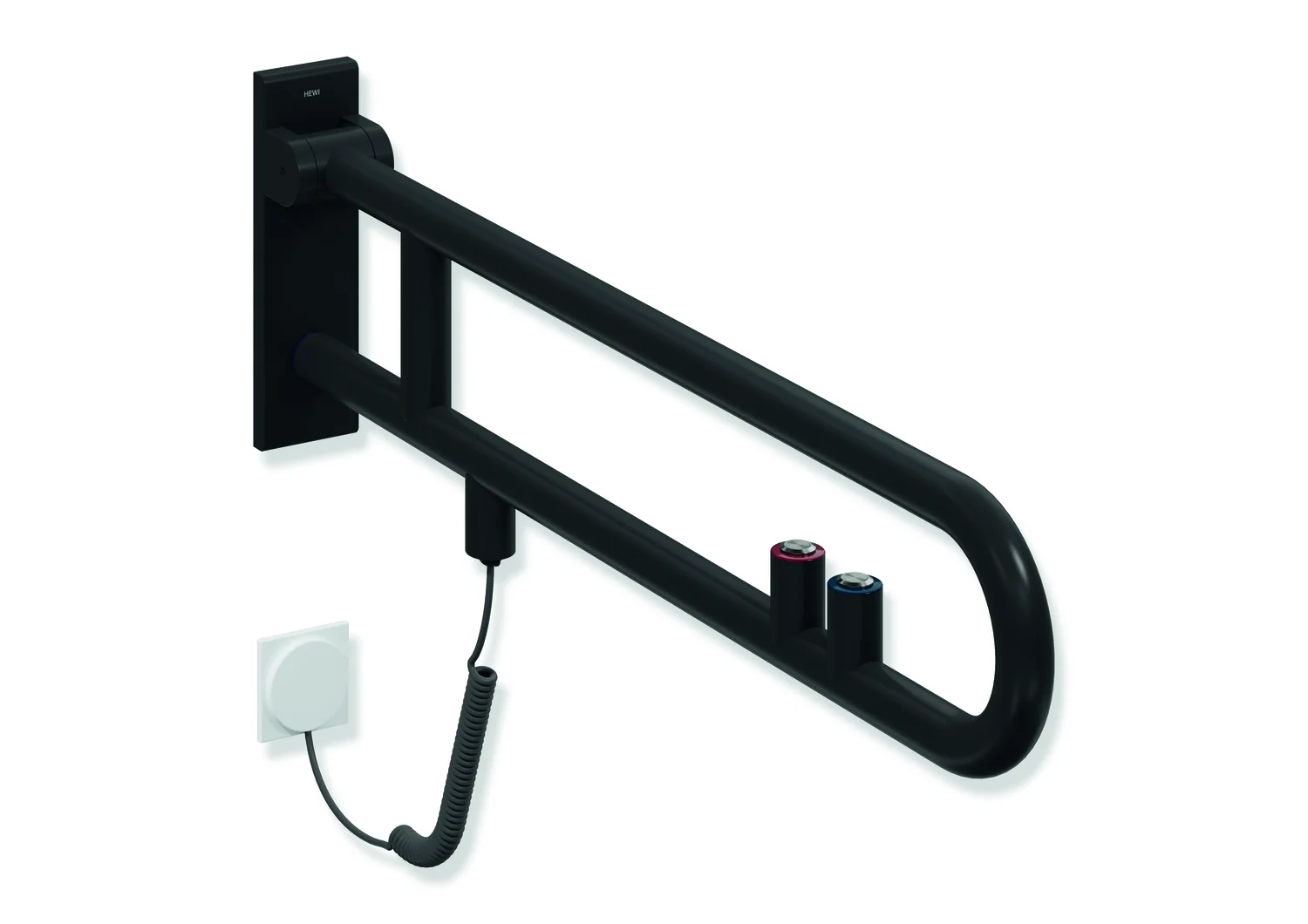 HEWI Stützklappgriff Serie 805 Classic, drehbar, Edelstahl pulverbeschichtet, Ausladung 850 mm, Farbe Schwarz tiefmatt HEWI Stützklappgriff Serie 805 Classic, drehbar, Edelstahl pulverbeschichtet, Ausladung 850 mm, Farbe Schwarz tiefmatt