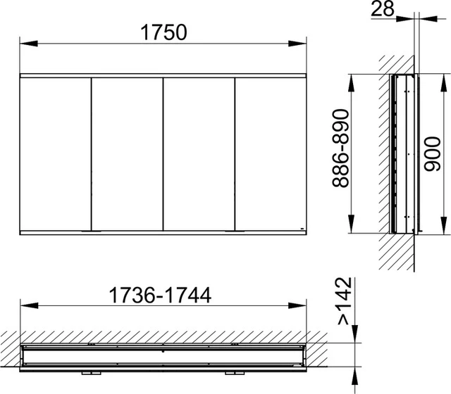 KEUCO Royal Modular 2.0 Spiegelschrank, unbeleuchtet Wandeinbau, 4 Steckdosen 1750x900x160mm silber eloxiert